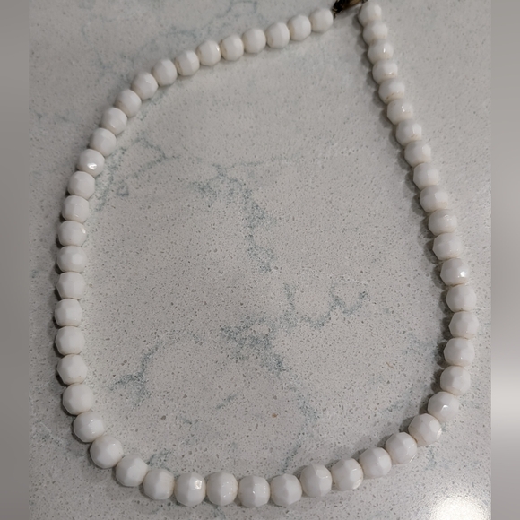 Vintage Milk Glass Necklace With Ornate Brass Clasp - Picture 3 of 8